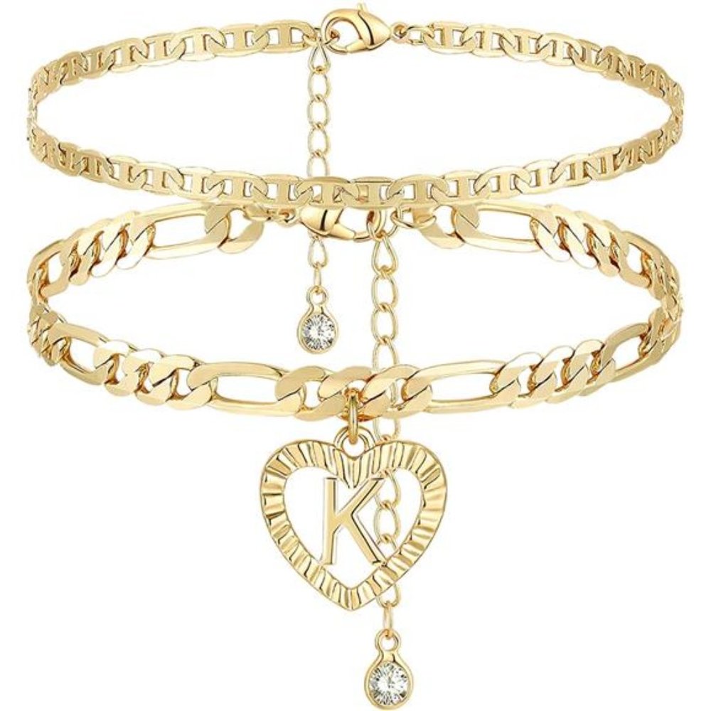 Personalized K Gold Initial Anklets for Women